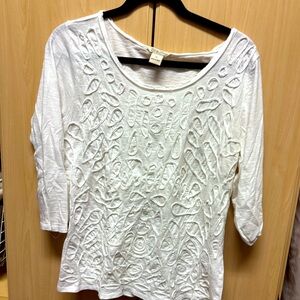 LuckyBrand 3/4 sleeve scoop neck “embroidered’ white shirt. Like new. XL